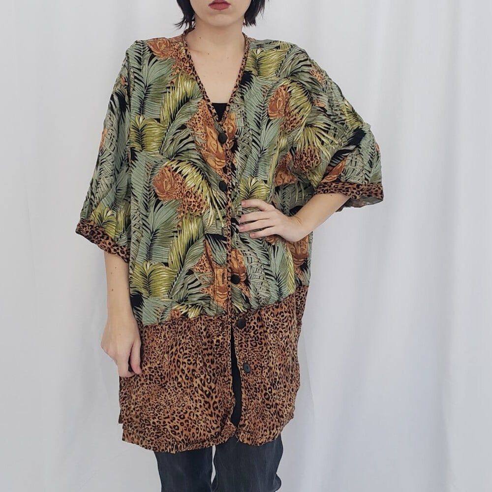 90s Jungle Print Rayon‎ Button Down Blouse